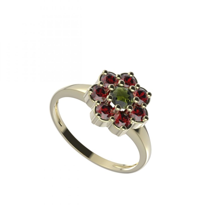 BG prsten kulatý 456-I Stříbro 925 - pozlacené Vltavín a granát