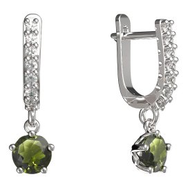 BG vltavínové náušnice 875 Bílé zlato - 585 Vltavín a diamant