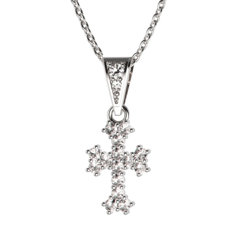 Zlatý přívěsek křížek s diamantem, bílé zlato 585 – 267 (ZD442671)