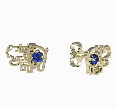 BeKid, Gold kids earrings -1188 - Switching on: Puzeta, Metal: Yellow gold 585, Stone: Dark blue cubic zircon