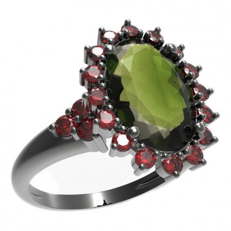 BG prsten s oválným kamenem 507-U - Kov: Stříbro 925 - rhodium, Kámen: Vltavín a granát