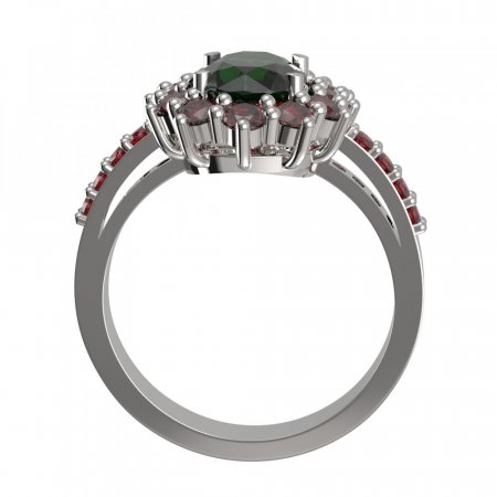 BG ring oval 972-Z - Metal: Silver 925 - rhodium, Stone: Moldavit and garnet