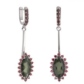 BG náušnice s centrálním oválným kamenem 513-A93 Stříbro 925 - rhodium Vltavín a granát