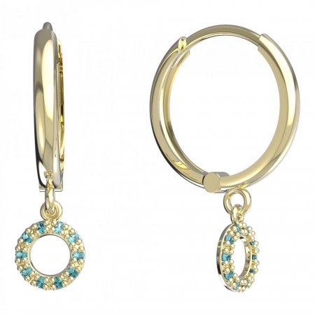 BeKid, Gold kids earrings -836 - Switching on: Circles 15 mm, Metal: Yellow gold 585, Stone: Light blue cubic zircon