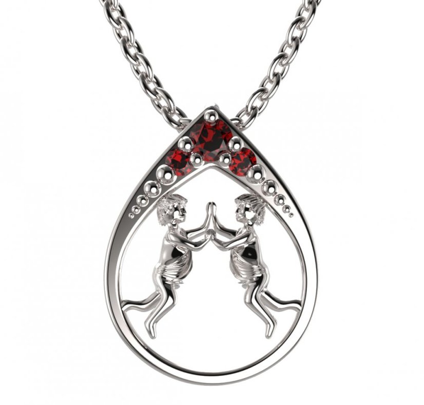 BG granátový přívěšek Blíženci 047 Stříbro 925 - rhodium Granát