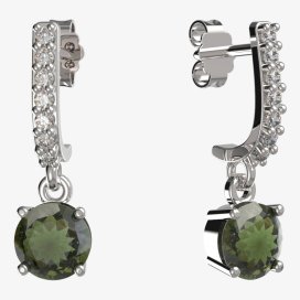 BG vltavínové náušnice 727 Bílé zlato - 585 Vltavín a diamant