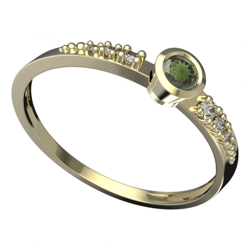 BG vltavínový prsten 551D Žluté zlato - 585 Vltavín a diamant