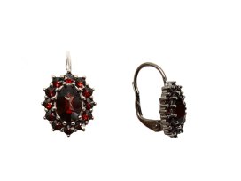 Stříbrné náušnice s přírodním granátem, ruthenium, klapka – 059