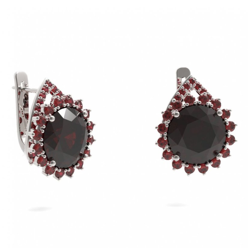 BG náušnice kruhováho tvaru 512-90 Stříbro 925 - rhodium Granát