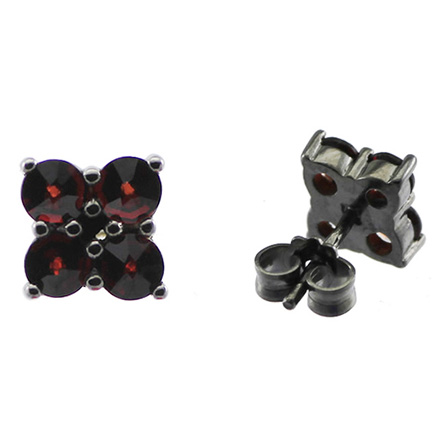 Stříbrné náušnice s českým granátem, ruthenium, puzety – 811