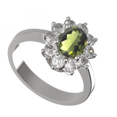 BG prsten oválný 756-I Stříbro 925 - rhodium Vltavín a  kubický zirkon