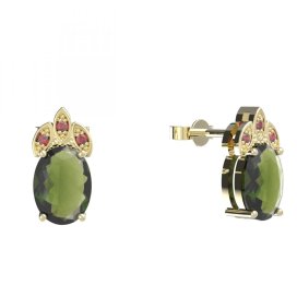 BG náušnice s přírodním granátem z Čech  961-03 Stříbro 925 - pozlacené Vltavín a granát