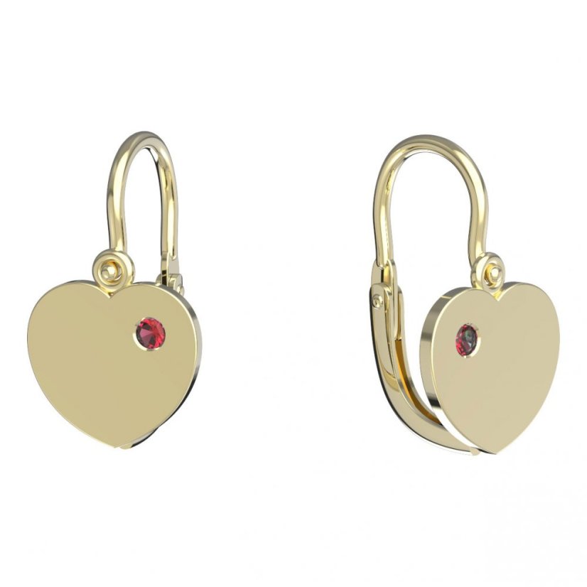 BeKid dětské náušnice srdíčko 847 Žluté zlato - 585 Červený kubický zirkon