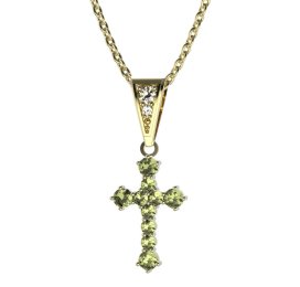 BG zlatý přívěšek křížek 256 Žluté zlato - 585 Zelený kubický zirkon
