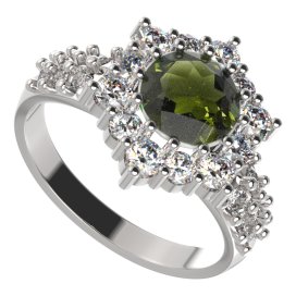 BG prsten 230-X kulatého tvaru Stříbro 925 - rhodium Vltavín a  kubický zirkon