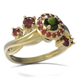 BG prsten s kulatým kamenem 541-P Žluté zlato - 585 Vltavín a granát