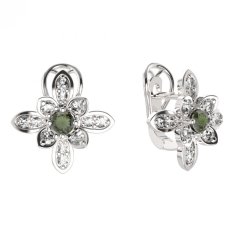 BG  náušnice 404-R7 květ Stříbro 925 - rhodium Vltavín a  kubický zirkon