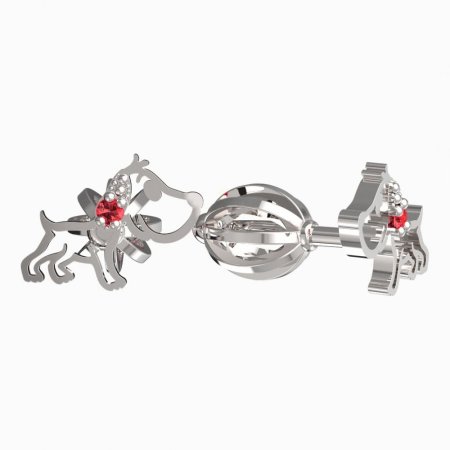 BeKid, Gold kids earrings -1159 - Switching on: Screw, Metal: White gold -585, Stone: Red cubic zircon