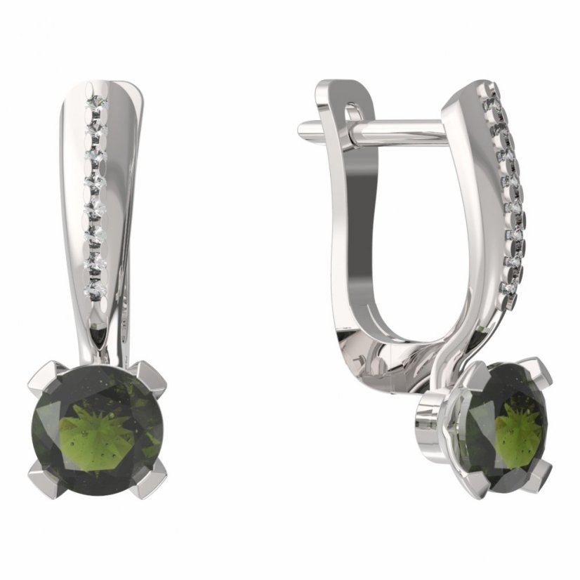 BG vltavínové náušnice 558 Bílé zlato - 585 Vltavín a diamant