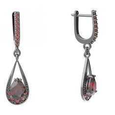 BG náušnice s centrálním kapkovitým kamenem 638 Stříbro 925 - ruthenium (30-90dní) Granát