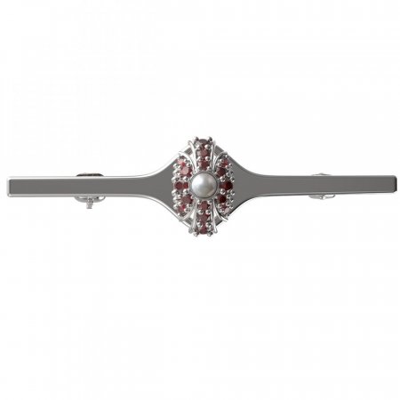 BG brooch 537I - Metal: Silver 925 - rhodium, Stone: Garnet and pearl
