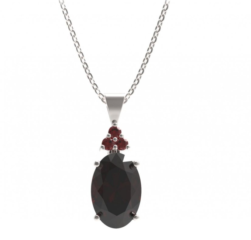 BG přívěs s centrálním oválným kamenem 480-87 Bílé zlato - 585 Granát