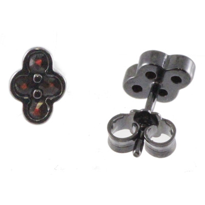 Stříbrné náušnice s přírodním granátem, ruthenium, puzety – 295