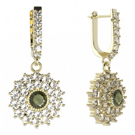 BG circular earring 004-94 - Metal: Yellow gold 585, Stone: Moldavit and garnet