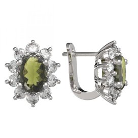 BG náušnice vsazený granát 756 Stříbro 925 - rhodium Vltavín a  kubický zirkon