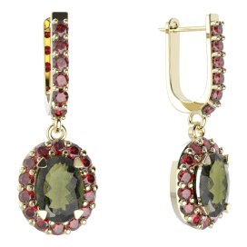 BG  náušnice 728 Stříbro 925 - pozlacené Vltavín a granát