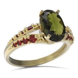 BG prsten s oválným kamenem 492-G Žluté zlato - 585 Vltavín a granát