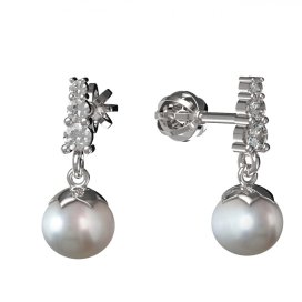 BG zlaté náušnice 561 s bílou perlou Bílé zlato - 585 Diamant a perla