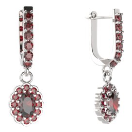 BG oválné náušnice 433-94 Stříbro 925 - rhodium Granát