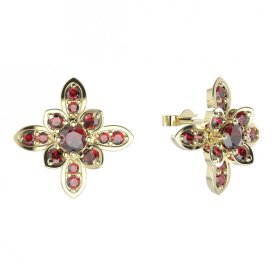 BG náušnice květ -  404 Stříbro 925 - pozlacené Granát