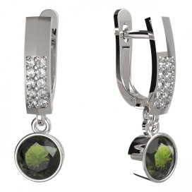 BG zlaté vltavínové náušnice 724 Bílé zlato - 585 Vltavín a diamant