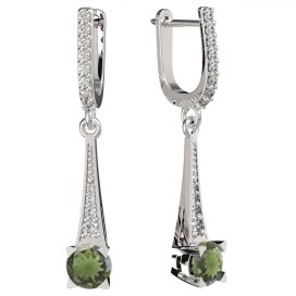 BG náušnice s vltavínem 985 Bílé zlato - 585 Vltavín a  kubický zirkon