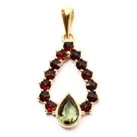 BG přívěs český přírodní granát  194 Žluté zlato - 585 Vltavín a granát