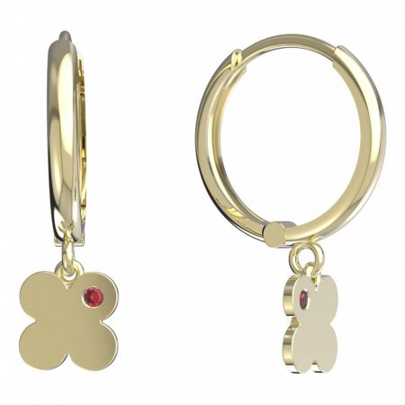 BeKid, Gold kids earrings -828 - Switching on: Circles 15 mm, Metal: Yellow gold 585, Stone: Red cubic zircon