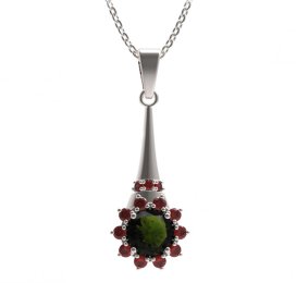 BG přívěs kruhováho tvaru 511-C Stříbro 925 - rhodium Vltavín a granát