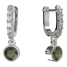 BG zlaté vltavínové náušnice 723 Bílé zlato - 585 Vltavín a diamant