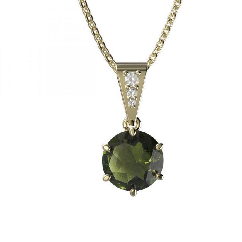 BG vltavínový přívěšek 681 Žluté zlato - 585 Vltavín a diamant