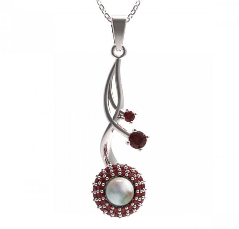 BG přívěs s přírodní perlou 540-P Stříbro 925 - rhodium Granát a perla