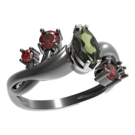 BG prsten s oválným kamenem 483-P Stříbro 925 - ruthenium (30-90dní) Vltavín a granát