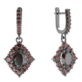 BG náušnice vsazený granát hvězdicový brus  466-84 Stříbro 925 - ruthenium (30-90dní) Granát