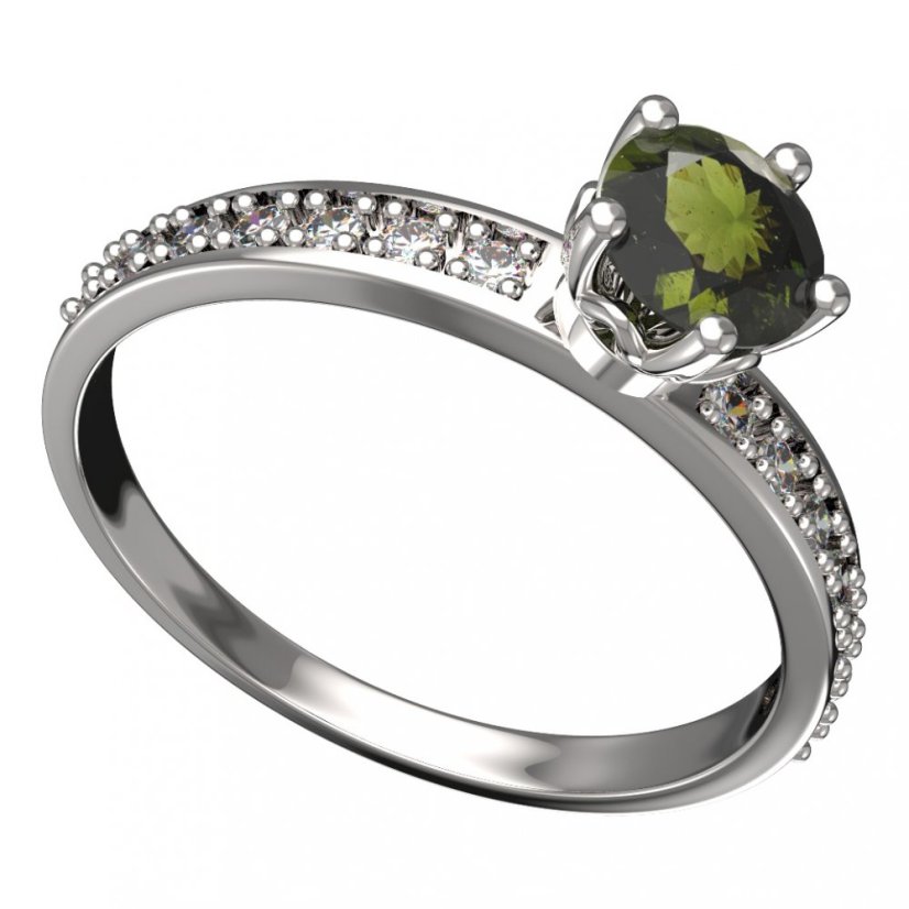 BG vltavínový prsten 875E Bílé zlato - 585 Vltavín a diamant
