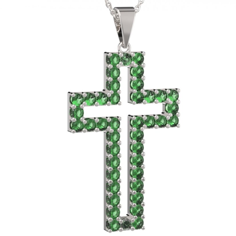 BG zlatý přívěšek křížek 238 Bílé zlato - 585 Zelený kubický zirkon