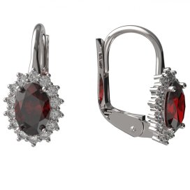 BG náušnice s přírodním granátem nebo vltavínem 1482 Bílé zlato - 585 Granát a diamant