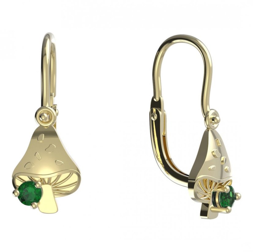 BeKid dětské zlaté náušnice 1272 - muchomůrka Žluté zlato - 585 Zelený kubický zirkon