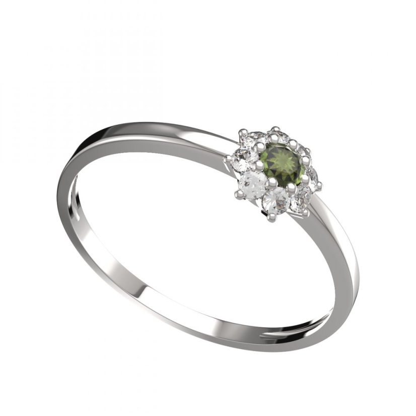 BG vltavínový prsten 886C Bílé zlato - 585 Vltavín a diamant