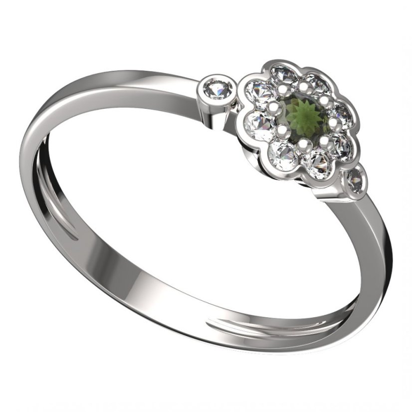 BG vltavínový prsten 552L Bílé zlato - 585 Vltavín a diamant